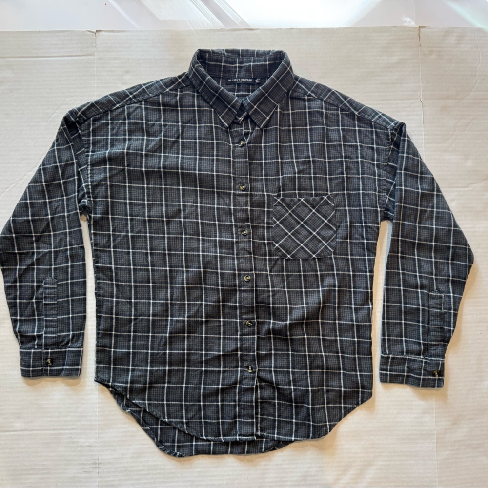 Brandy Melville Black and White Plaid button up long sleeve shirt size large